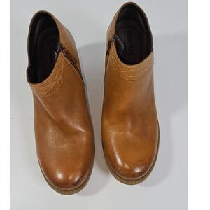 Earth Lina Austin Cognac Leather Ankle Boots Side Zip Women Size 9 M